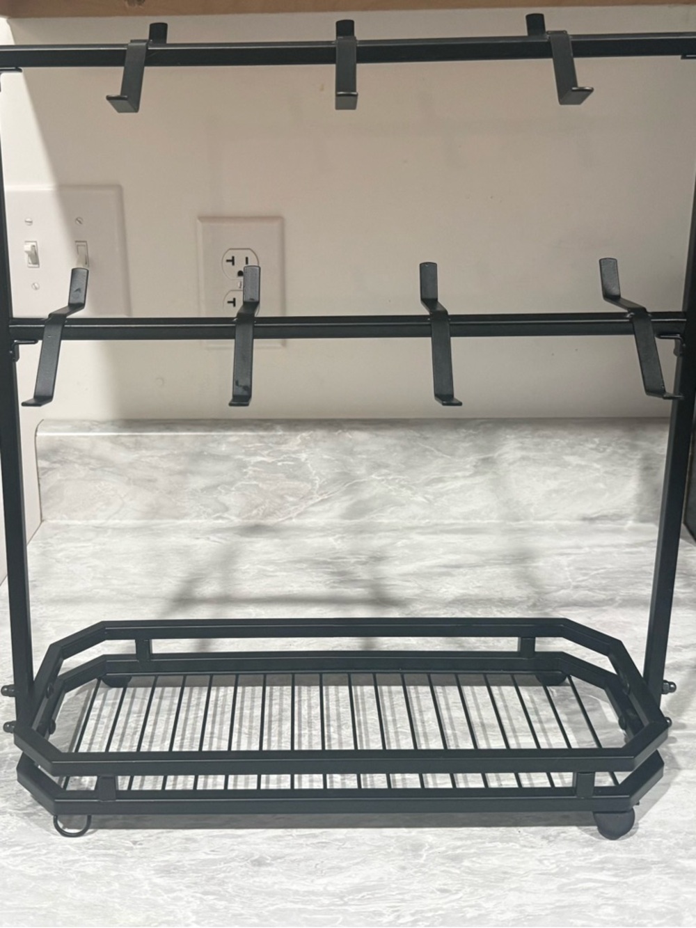 Black Metal Coffee Mug Rack and Drip Tray - Countertop Storage